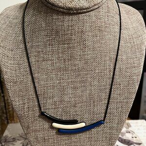 Art Deco Necklace with blue, black and cream on black chain